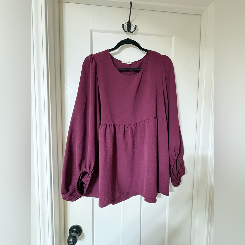 Cotton Bleu Balloon Plum Sleeve Peplum Top